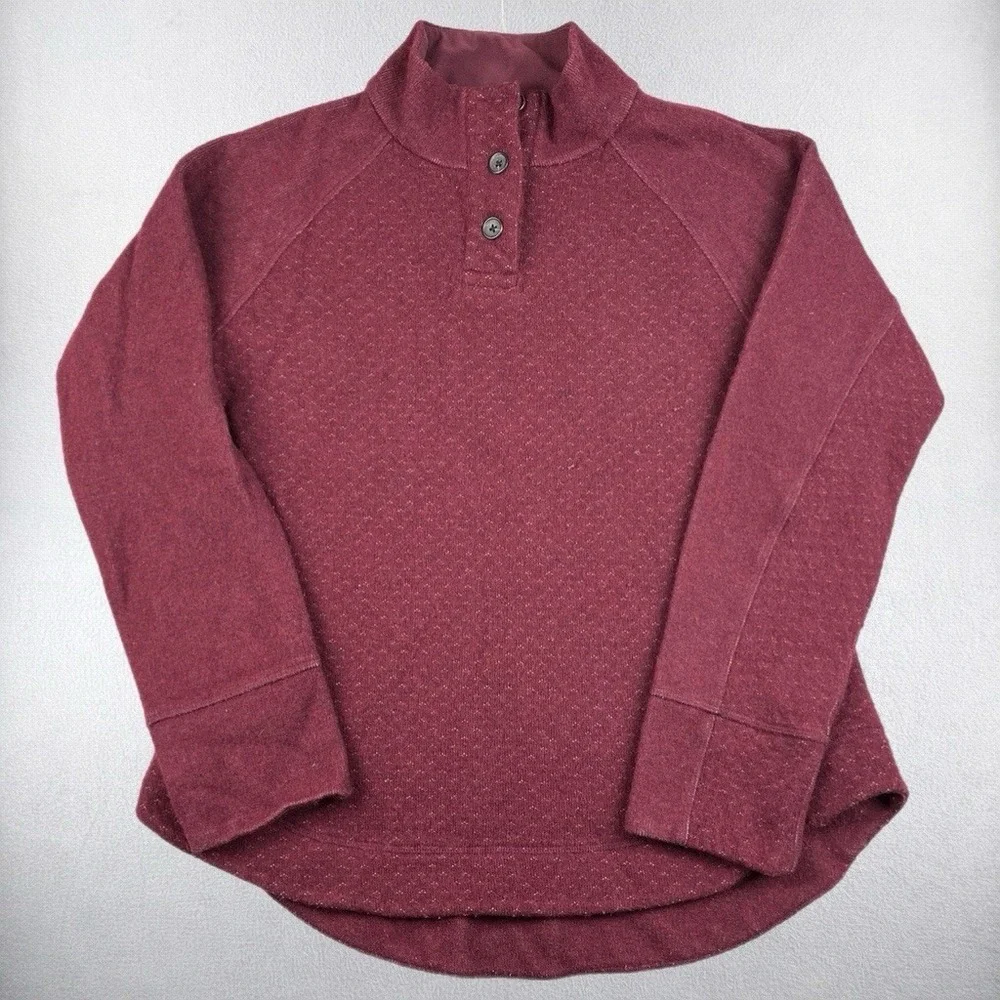 PrAna Pullover Sweater Men Large Maroon Wool Blend 1/4 Button Up Speckled